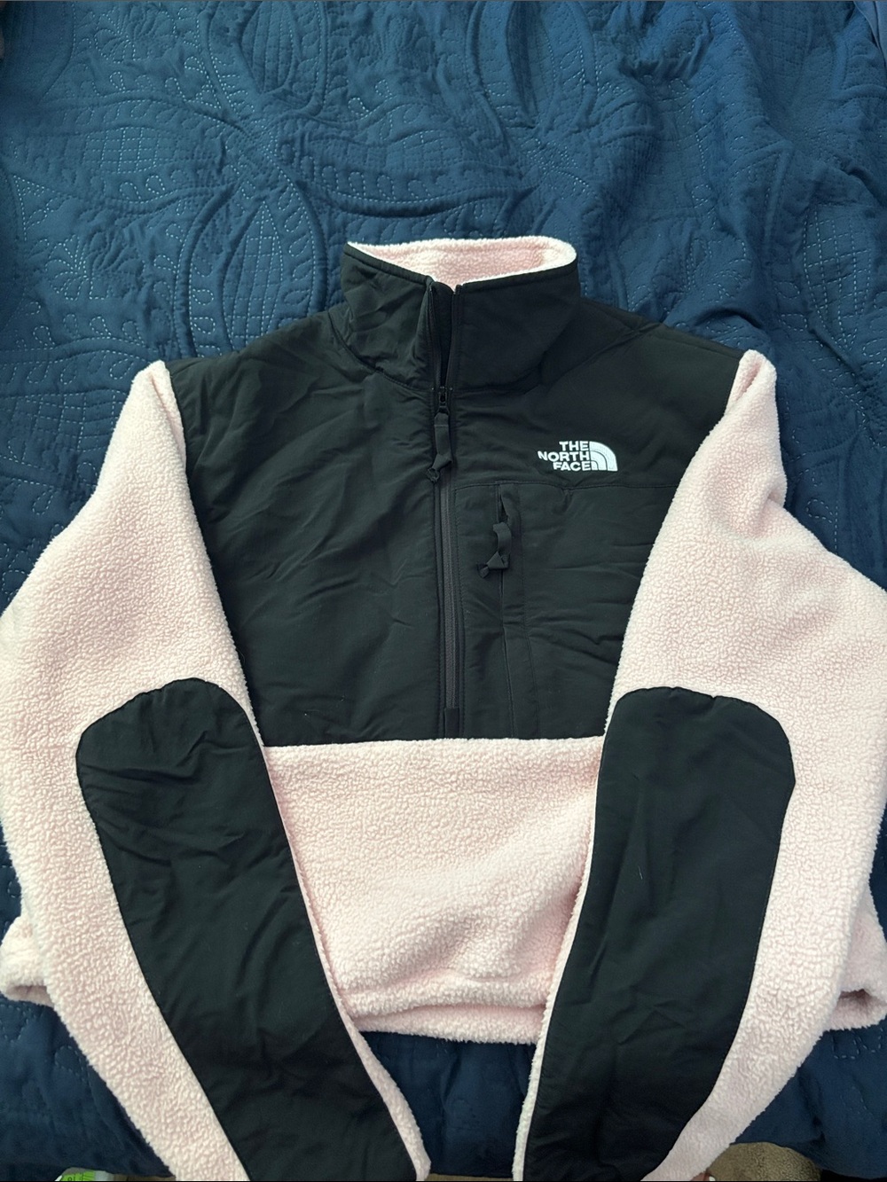 The North Face Pink and Black Cropped Sherpa Half-Zip Jacket